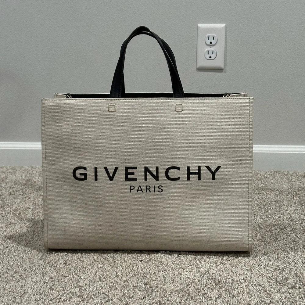 Givenchy Beige and Black Canvas G Tote Medium